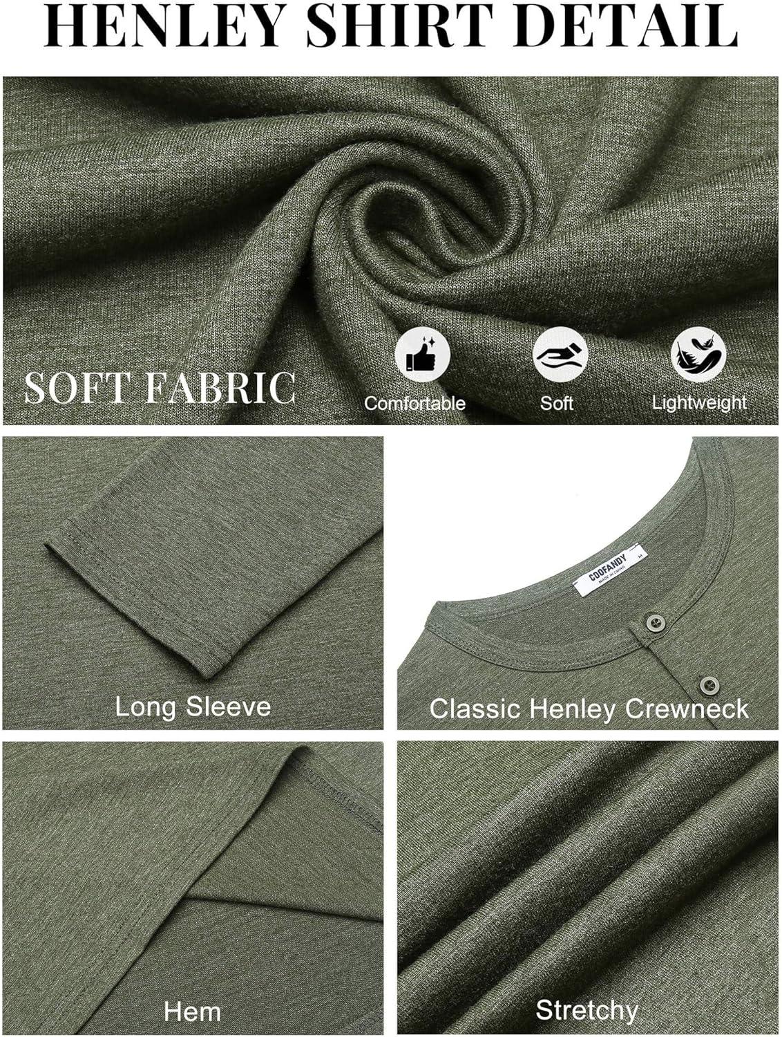 imageCOOFANDY Henley Shirts for Men Long Sleeve T Shirts Textured Casual Stretch Fashion Pullover Lightweight Fall TopsArmy Green