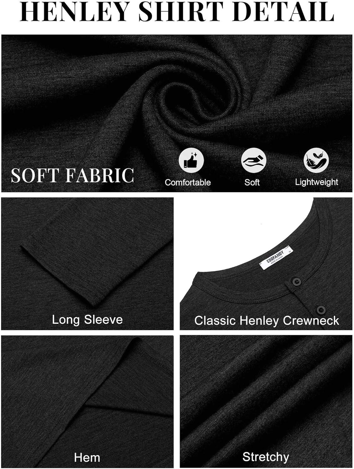 imageCOOFANDY Henley Shirts for Men Long Sleeve T Shirts Textured Casual Stretch Fashion Pullover Lightweight Fall TopsBlack