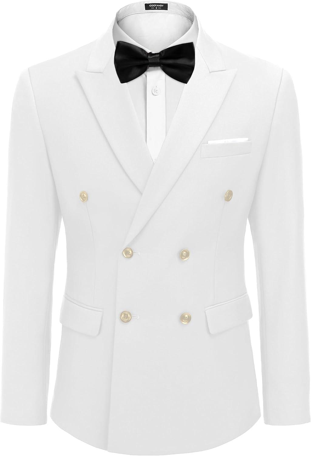 imageCOOFANDY Mens 2 Piece Double Breasted Suits Slim Fit Tuxedo Jacket and Dress Pants Set for Wedding Business PromWhite