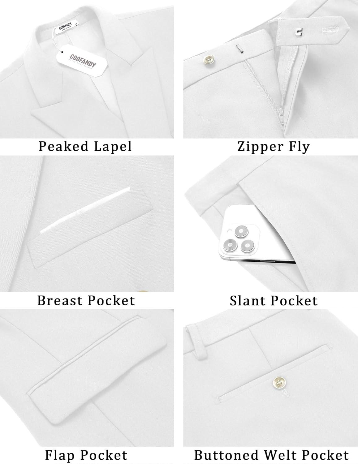 imageCOOFANDY Mens 2 Piece Double Breasted Suits Slim Fit Tuxedo Jacket and Dress Pants Set for Wedding Business PromWhite