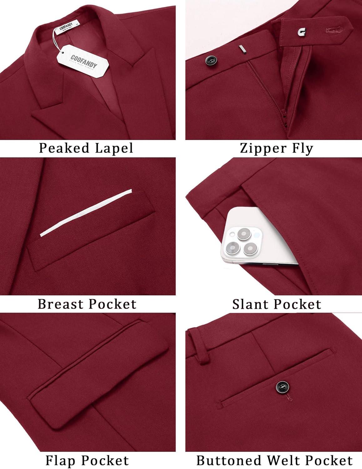 imageCOOFANDY Mens 2 Piece Double Breasted Suits Slim Fit Tuxedo Jacket and Dress Pants Set for Wedding Business PromWine Red