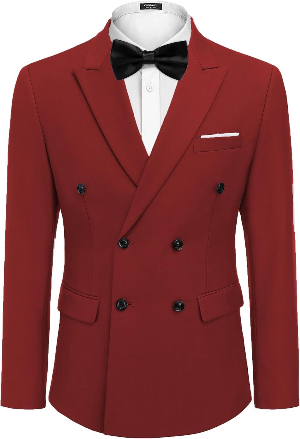 imageCOOFANDY Mens 2 Piece Double Breasted Suits Slim Fit Tuxedo Jacket and Dress Pants Set for Wedding Business PromWine Red