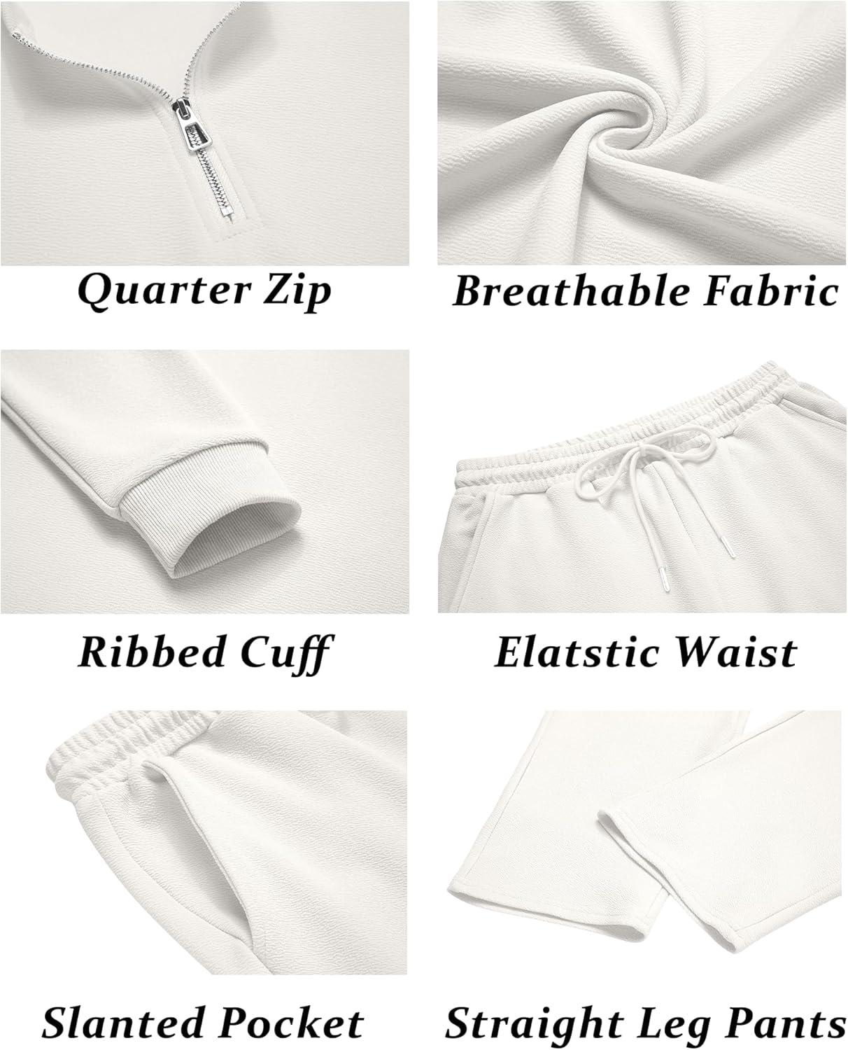 imageCOOFANDY Mens 2 Piece Tracksuit Set Polo Athletic Sweatsuit Quarter Zip Jogging Long Sleeve Casual Sports OutfitsWhite