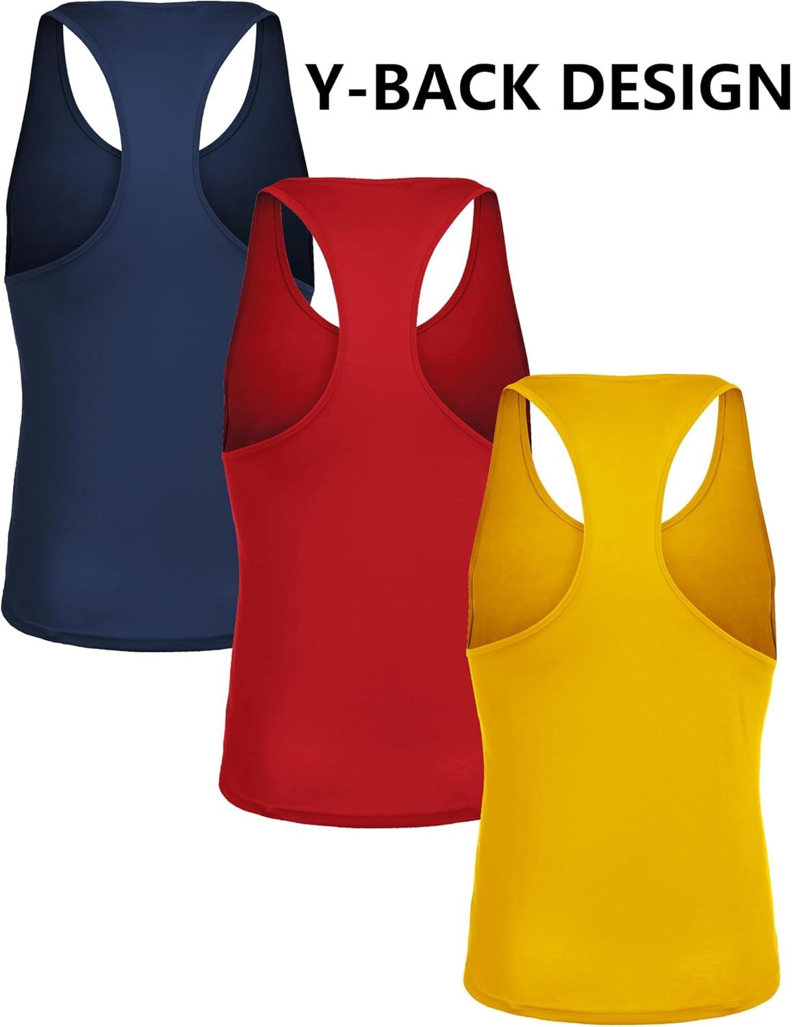 imageCOOFANDY Mens 3 Pack Workout Tank Tops Gym Sleeveless Shirts V Neck Bodybuilding Muscle Tee ShirtNavyRedYellow