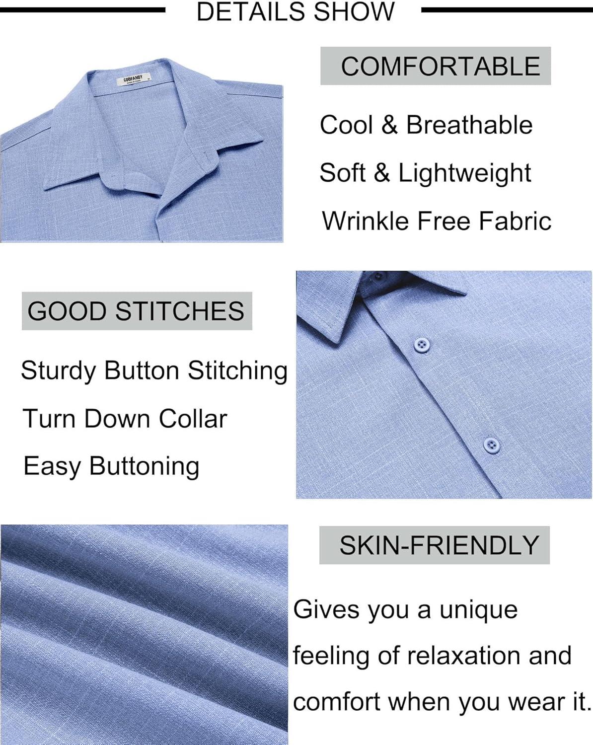 imageCOOFANDY Mens Button Down Shirt Short Sleeve Casual Shirts Beach Summer Linen Shirts Wedding Vacation ShirtBlue