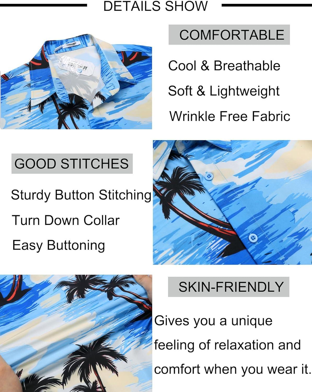 imageCOOFANDY Mens Button Down Shirt Short Sleeve Casual Shirts Beach Summer Linen Shirts Wedding Vacation ShirtBlue Sea