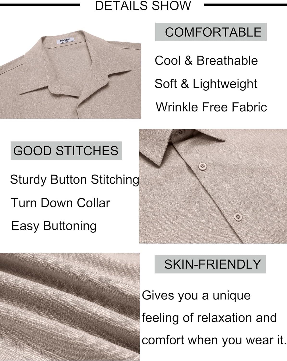 imageCOOFANDY Mens Button Down Shirt Short Sleeve Casual Shirts Beach Summer Linen Shirts Wedding Vacation ShirtKhaki