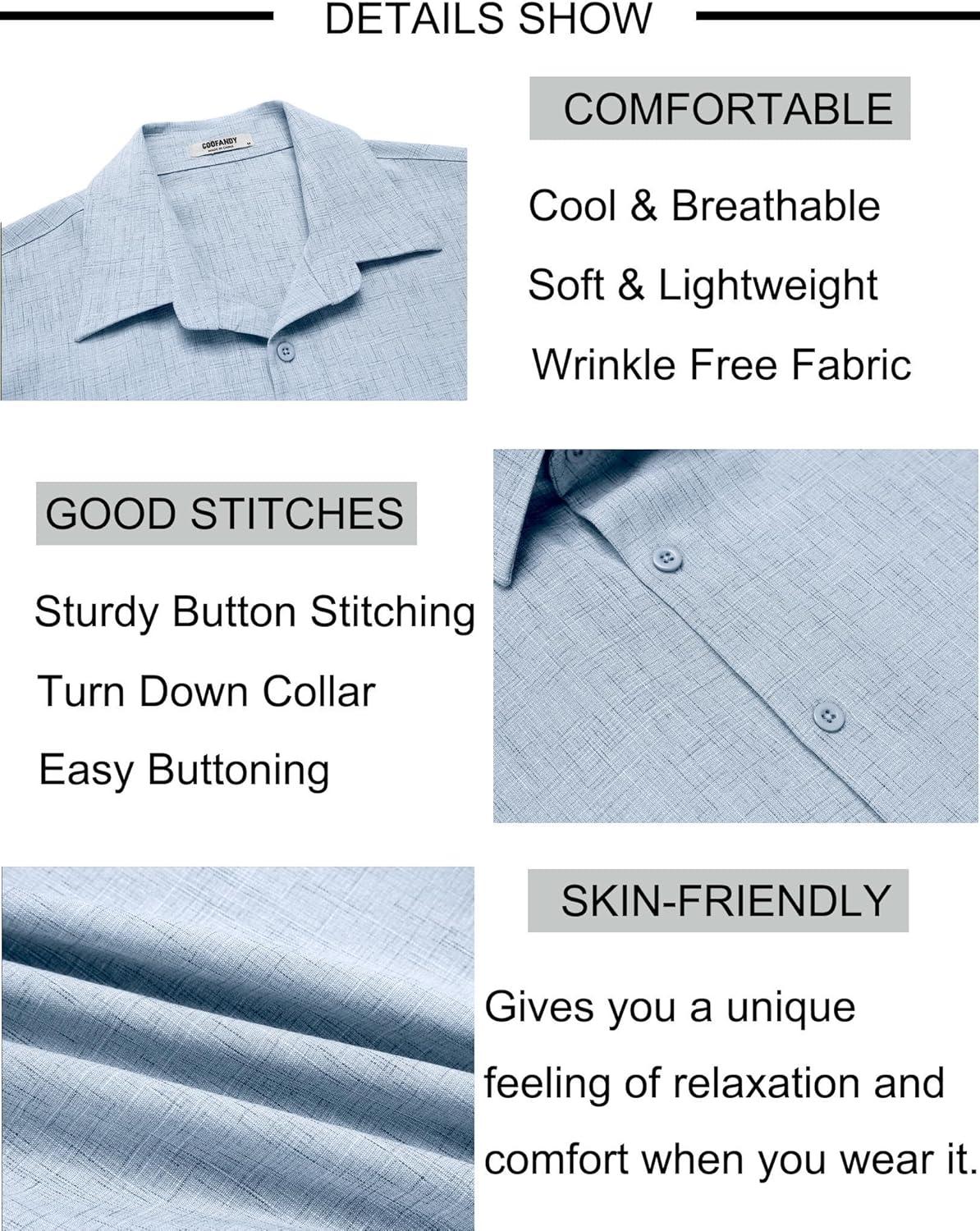 imageCOOFANDY Mens Button Down Shirt Short Sleeve Casual Shirts Beach Summer Linen Shirts Wedding Vacation ShirtLight Blue