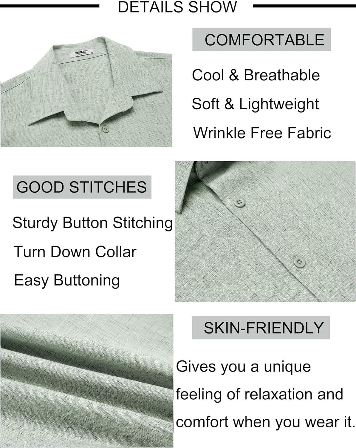 imageCOOFANDY Mens Button Down Shirt Short Sleeve Casual Shirts Beach Summer Linen Shirts Wedding Vacation ShirtLight Green