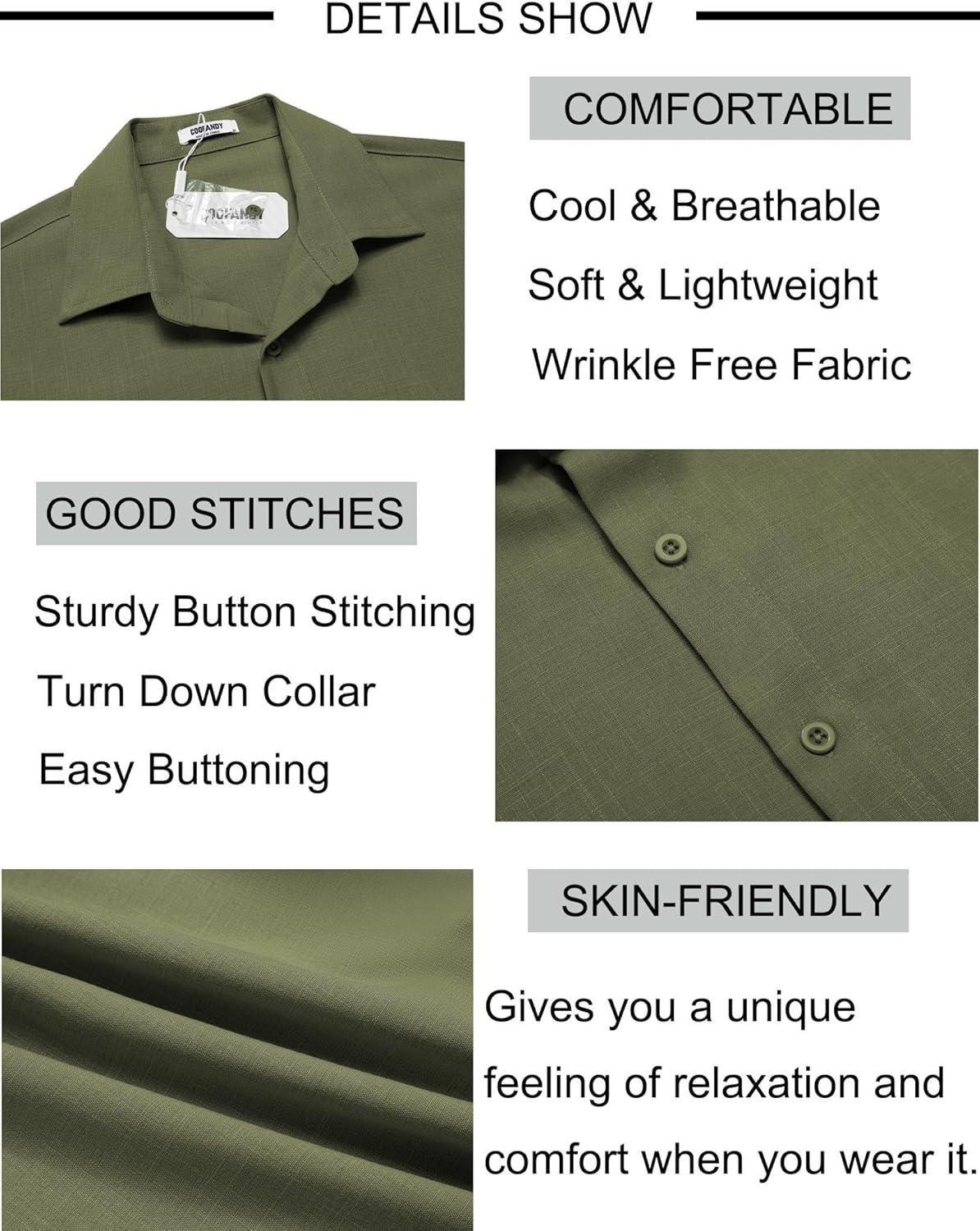 imageCOOFANDY Mens Button Down Shirt Short Sleeve Casual Shirts Beach Summer Linen Shirts Wedding Vacation ShirtOlive Green