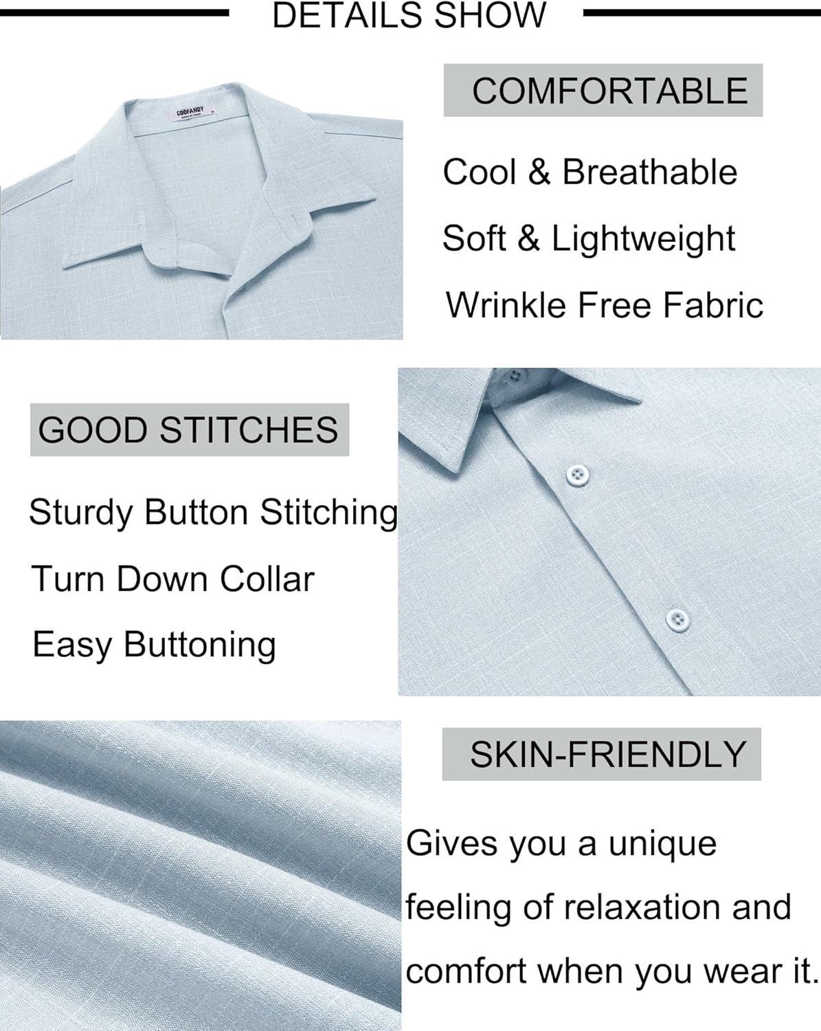 imageCOOFANDY Mens Button Down Shirt Short Sleeve Casual Shirts Beach Summer Linen Shirts Wedding Vacation ShirtPale Blue