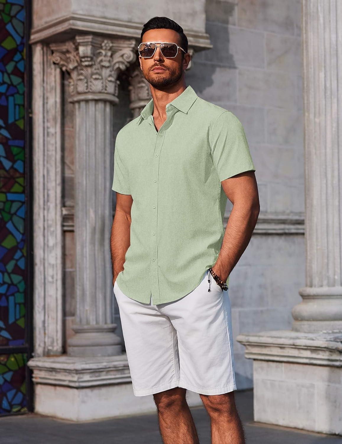 imageCOOFANDY Mens Button Down Shirts Short Sleeve Casual Summer Beach Shirts Vacation Wedding ShirtsSage Green