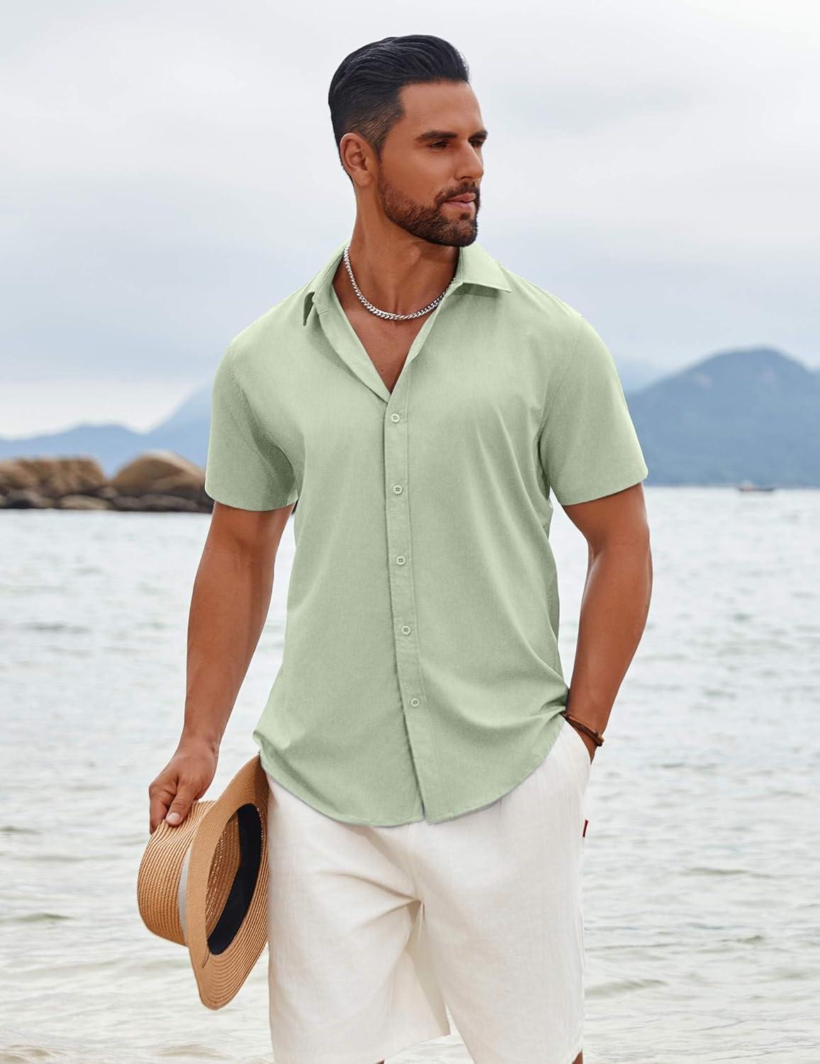 imageCOOFANDY Mens Button Down Shirts Short Sleeve Casual Summer Beach Shirts Vacation Wedding ShirtsSage Green