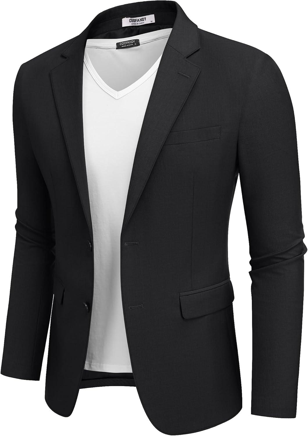imageCOOFANDY Mens Casual Blazer Lightweight Sport Coats Two Buttons Slim Fit Suit Jacket for Business Wedding DressBlack