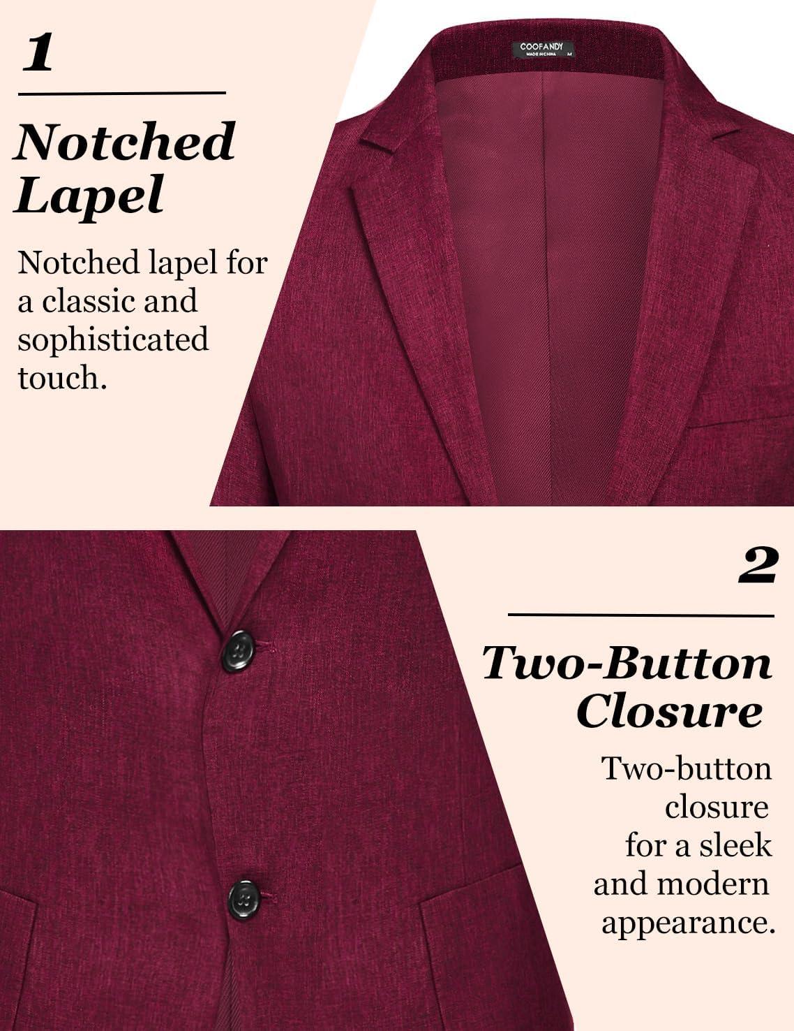 imageCOOFANDY Mens Casual Blazer Slim Fit Sport Coat Lightweight Two Button Suit JacketsBurgundy