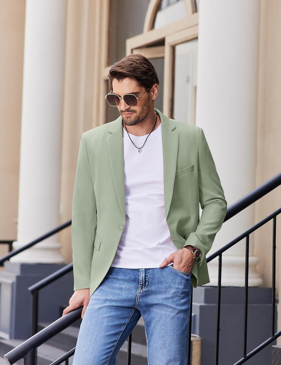 imageCOOFANDY Mens Casual Blazer Slim Fit Sport Coats One Button Stylish Business Suit JacketLight Green