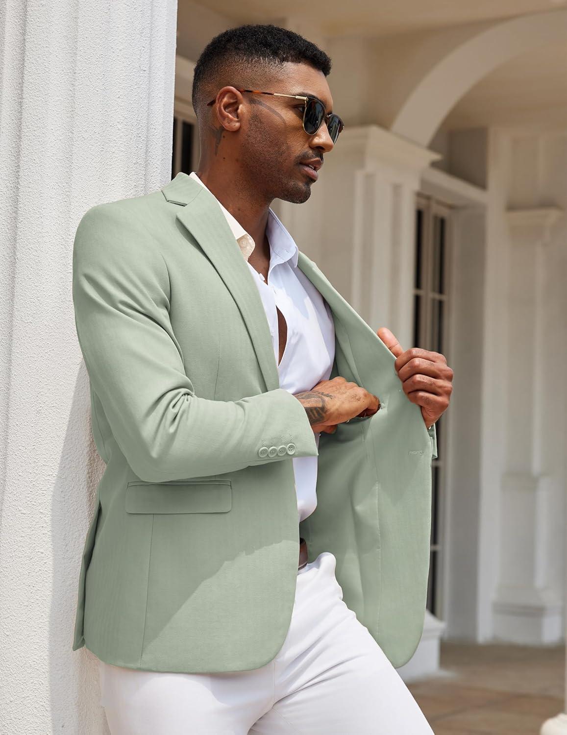 imageCOOFANDY Mens Casual Blazer Slim Fit Sport Coats One Button Stylish Business Suit JacketLight Green