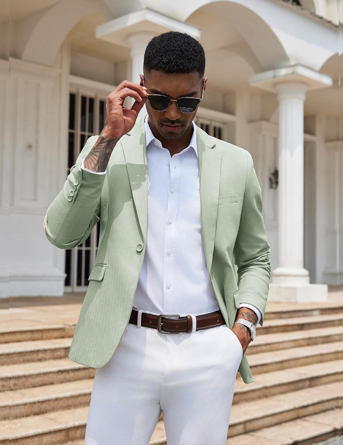 imageCOOFANDY Mens Casual Blazer Slim Fit Sport Coats One Button Stylish Business Suit JacketLight Green