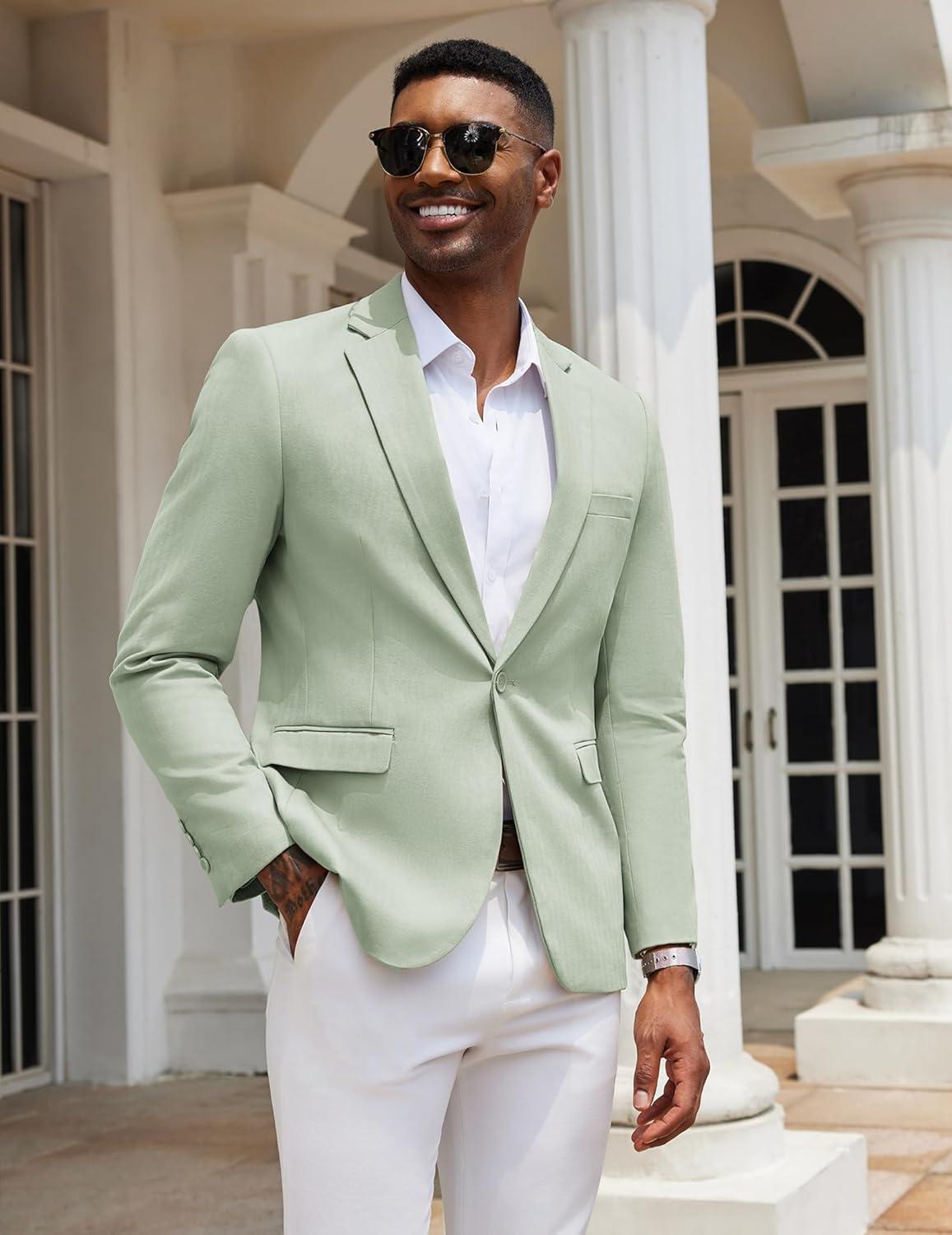 imageCOOFANDY Mens Casual Blazer Slim Fit Sport Coats One Button Stylish Business Suit JacketLight Green