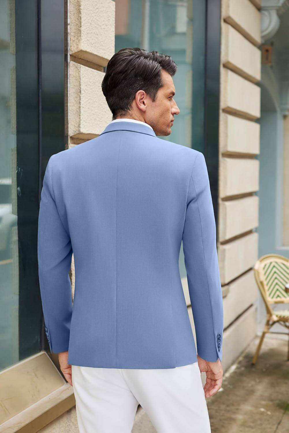 imageCOOFANDY Mens Casual Blazer Slim Fit Suit Jacket Lightweight One Button Business Sport CoatsBlue