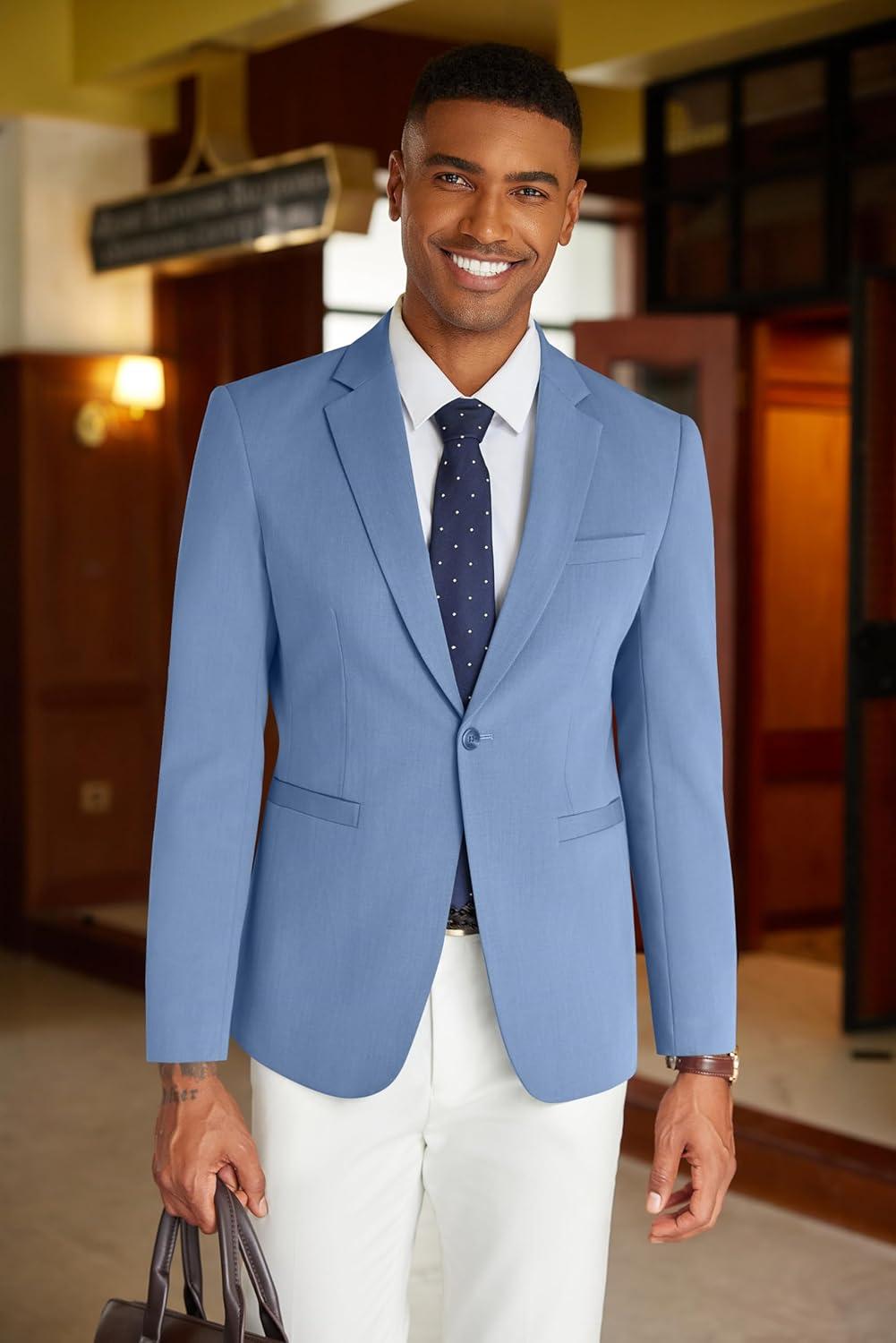 imageCOOFANDY Mens Casual Blazer Slim Fit Suit Jacket Lightweight One Button Business Sport CoatsBlue