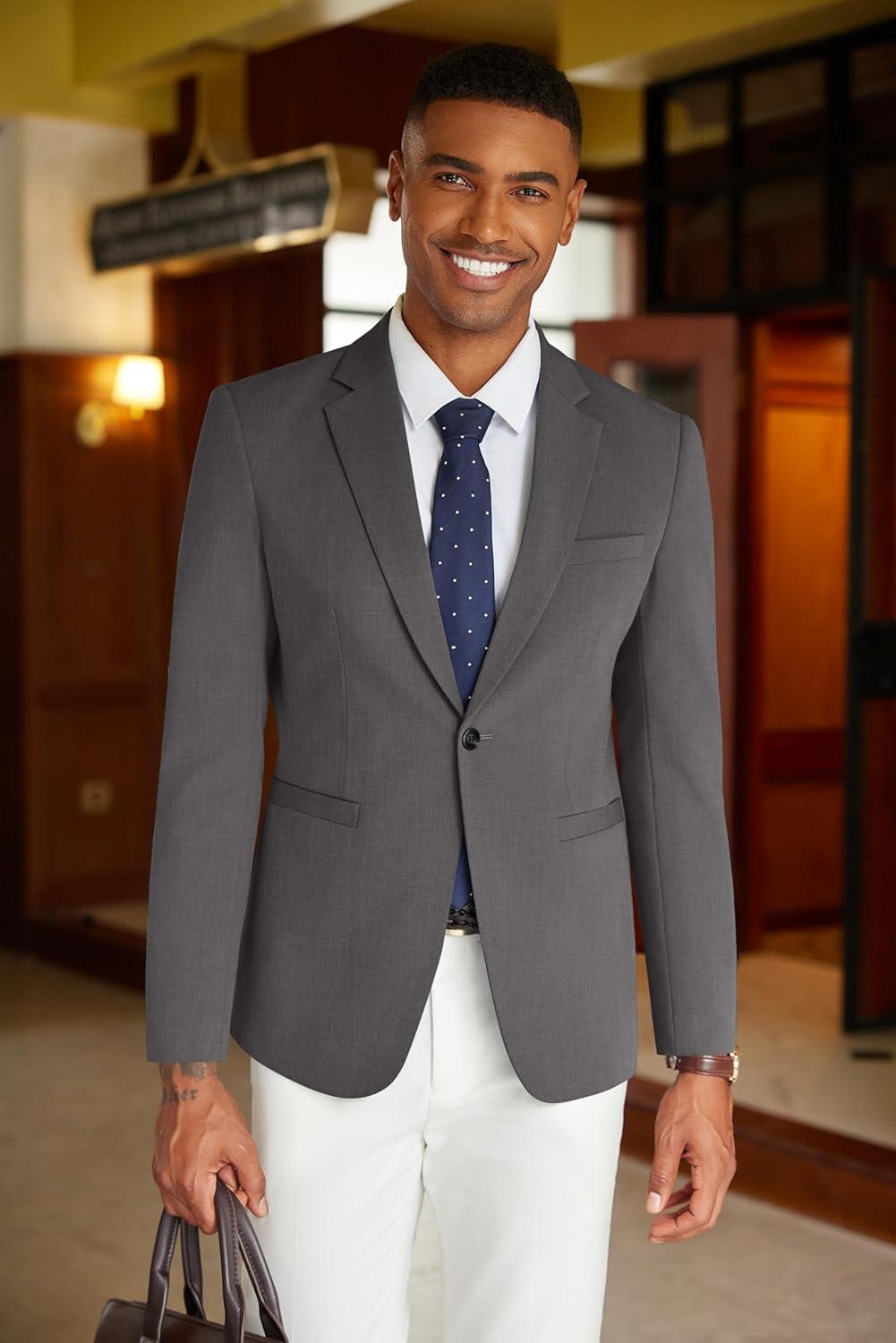 imageCOOFANDY Mens Casual Blazer Slim Fit Suit Jacket Lightweight One Button Business Sport CoatsDark Grey