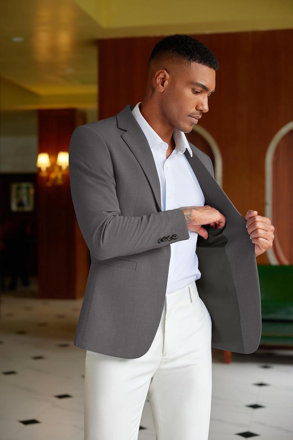 imageCOOFANDY Mens Casual Blazer Slim Fit Suit Jacket Lightweight One Button Business Sport CoatsDark Grey