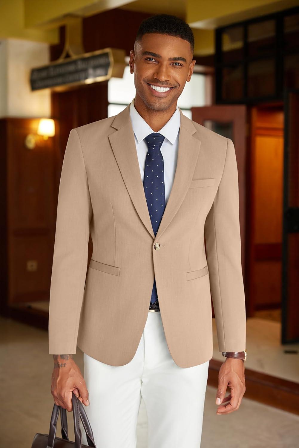 imageCOOFANDY Mens Casual Blazer Slim Fit Suit Jacket Lightweight One Button Business Sport CoatsKhaki