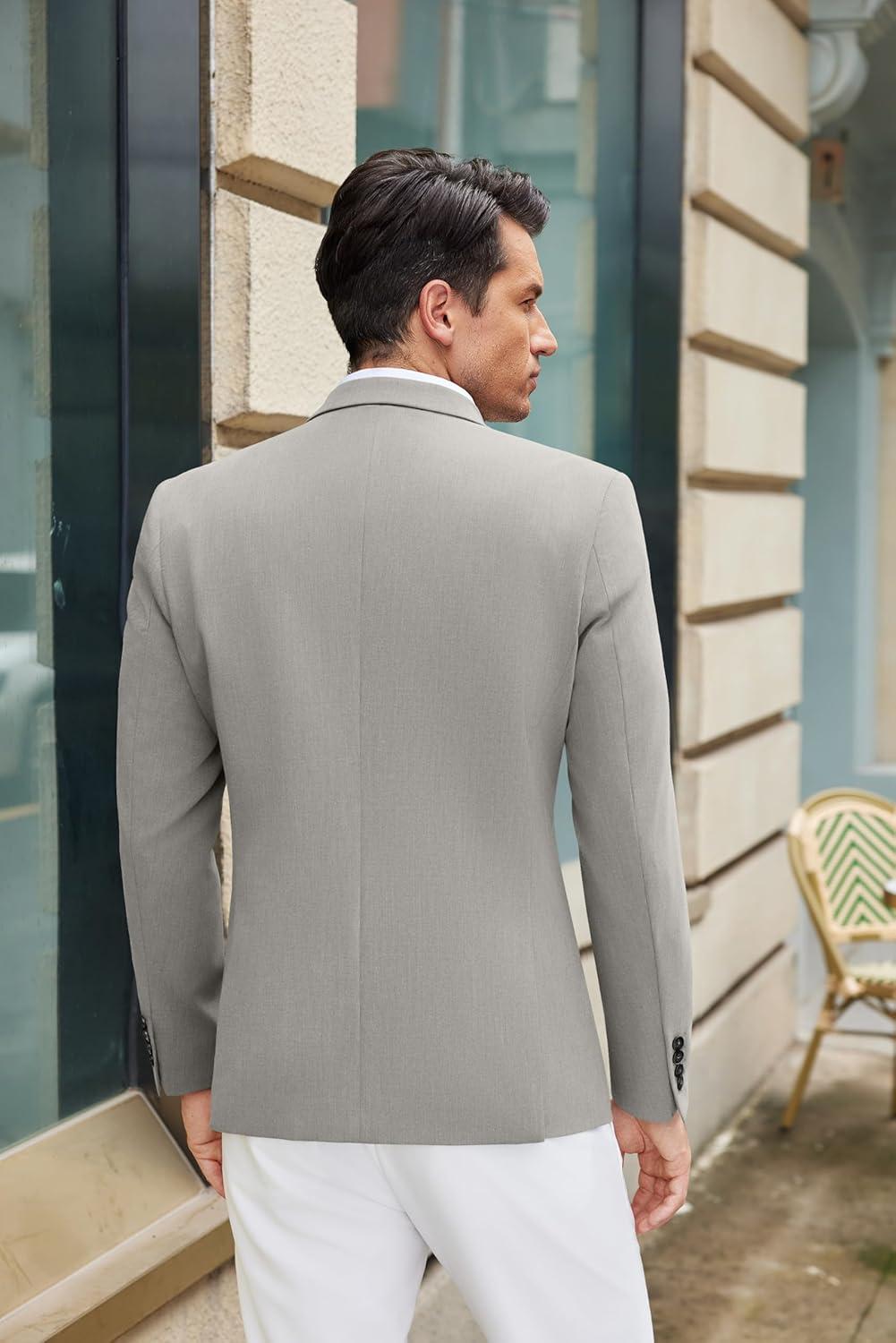 imageCOOFANDY Mens Casual Blazer Slim Fit Suit Jacket Lightweight One Button Business Sport CoatsLight Grey