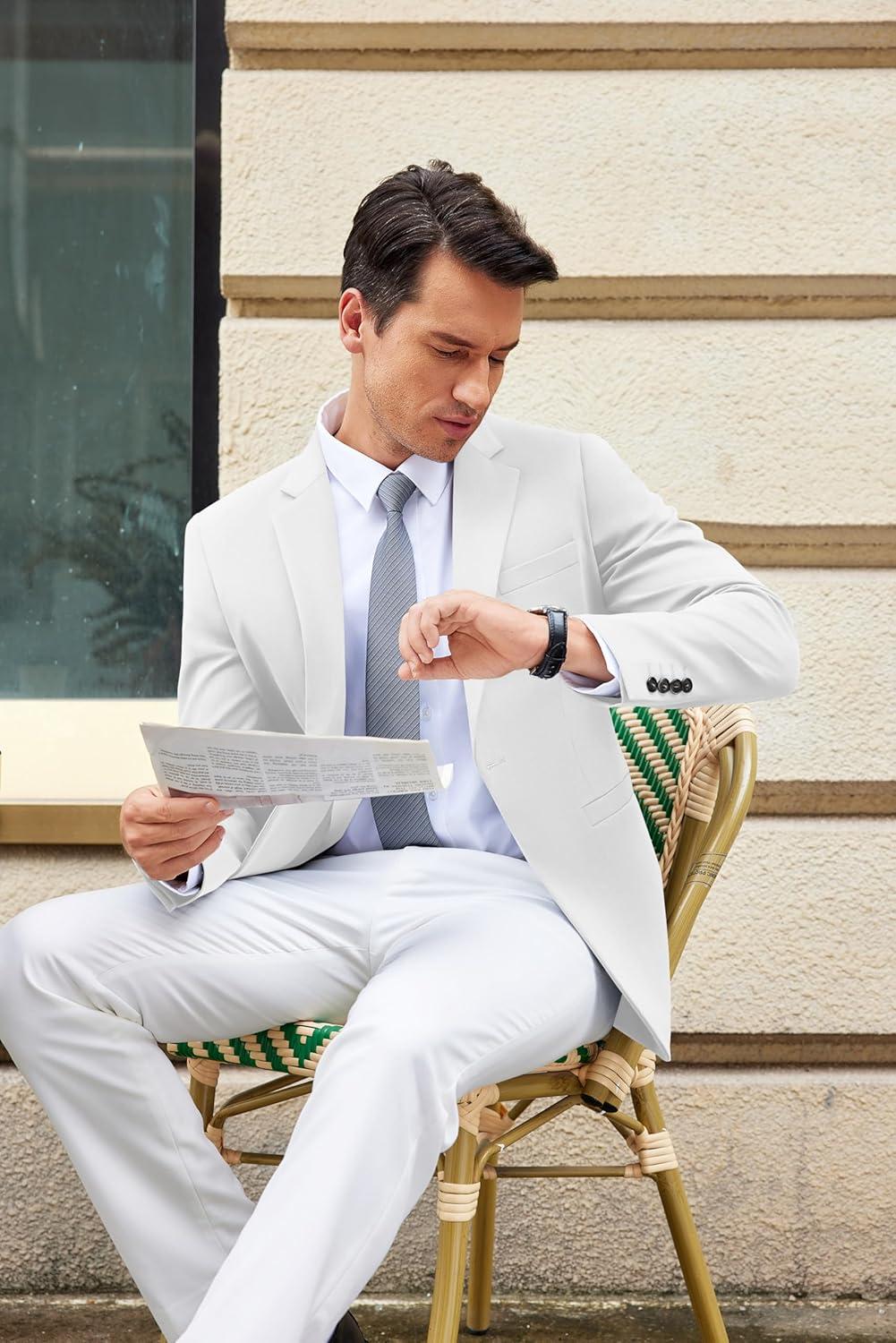 imageCOOFANDY Mens Casual Blazer Slim Fit Suit Jacket Lightweight One Button Business Sport CoatsWhite