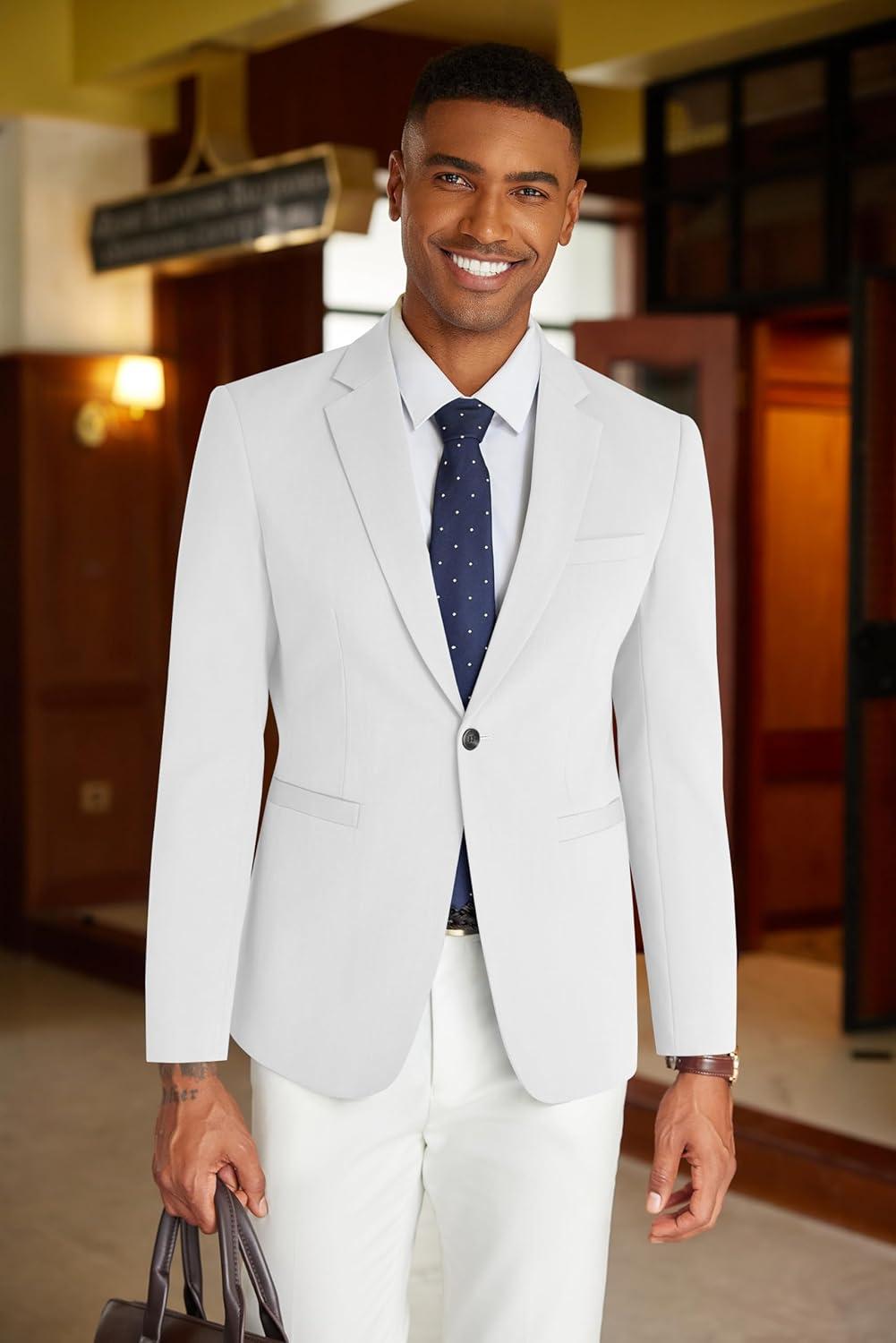 imageCOOFANDY Mens Casual Blazer Slim Fit Suit Jacket Lightweight One Button Business Sport CoatsWhite