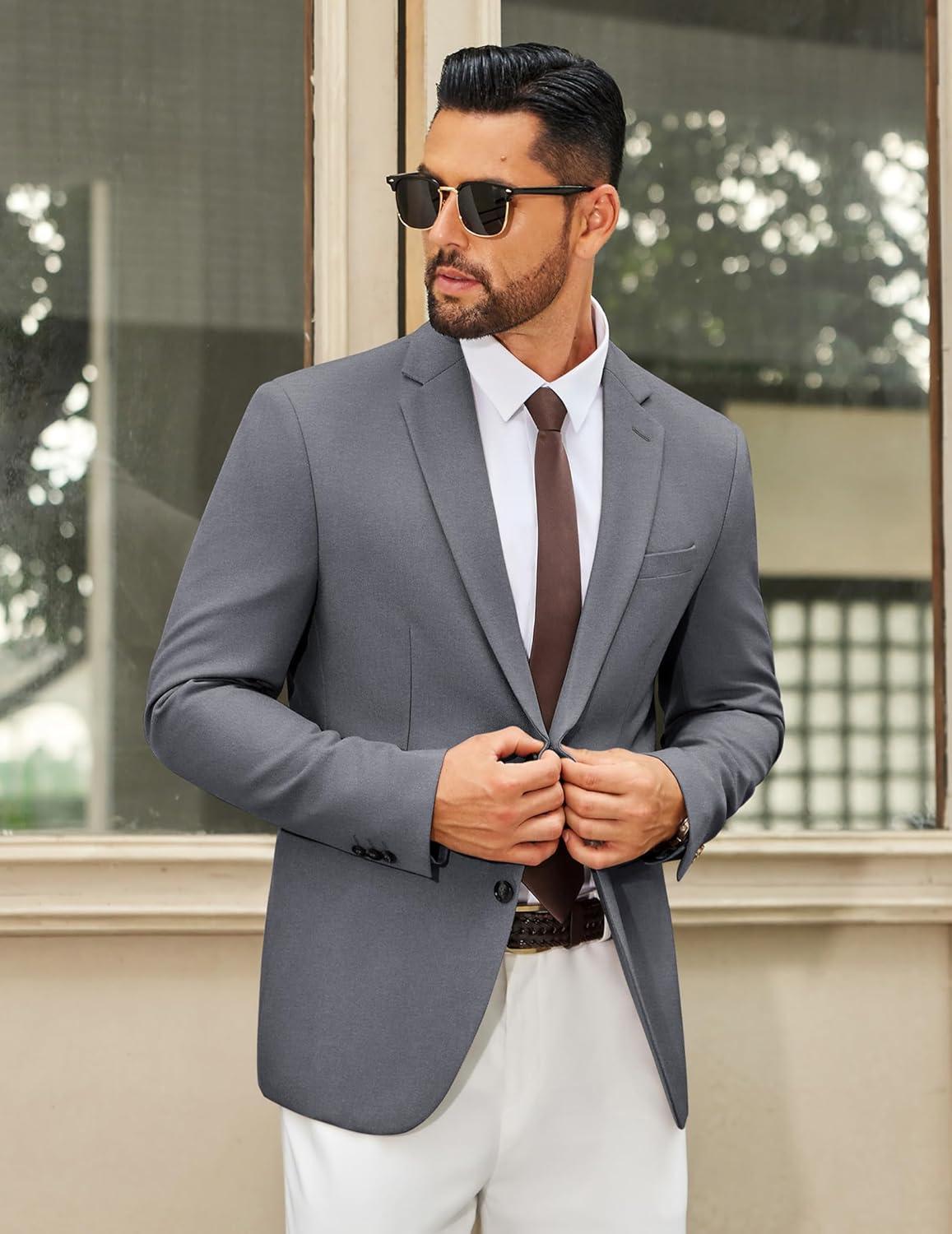 imageCOOFANDY Mens Casual Blazer Slim Fit Two Buttons Sport Coat Lightweight Suit JacketGrey