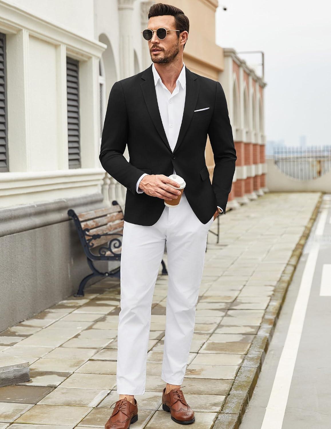 imageCOOFANDY Mens Casual Blazer Suit Jackets One Button Sport Coats Lightweight Business Sports JacketsBlack