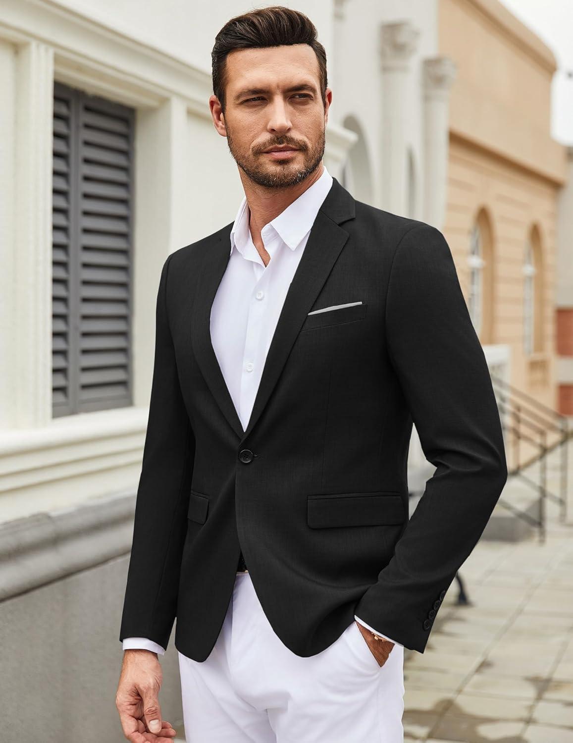 imageCOOFANDY Mens Casual Blazer Suit Jackets One Button Sport Coats Lightweight Business Sports JacketsBlack