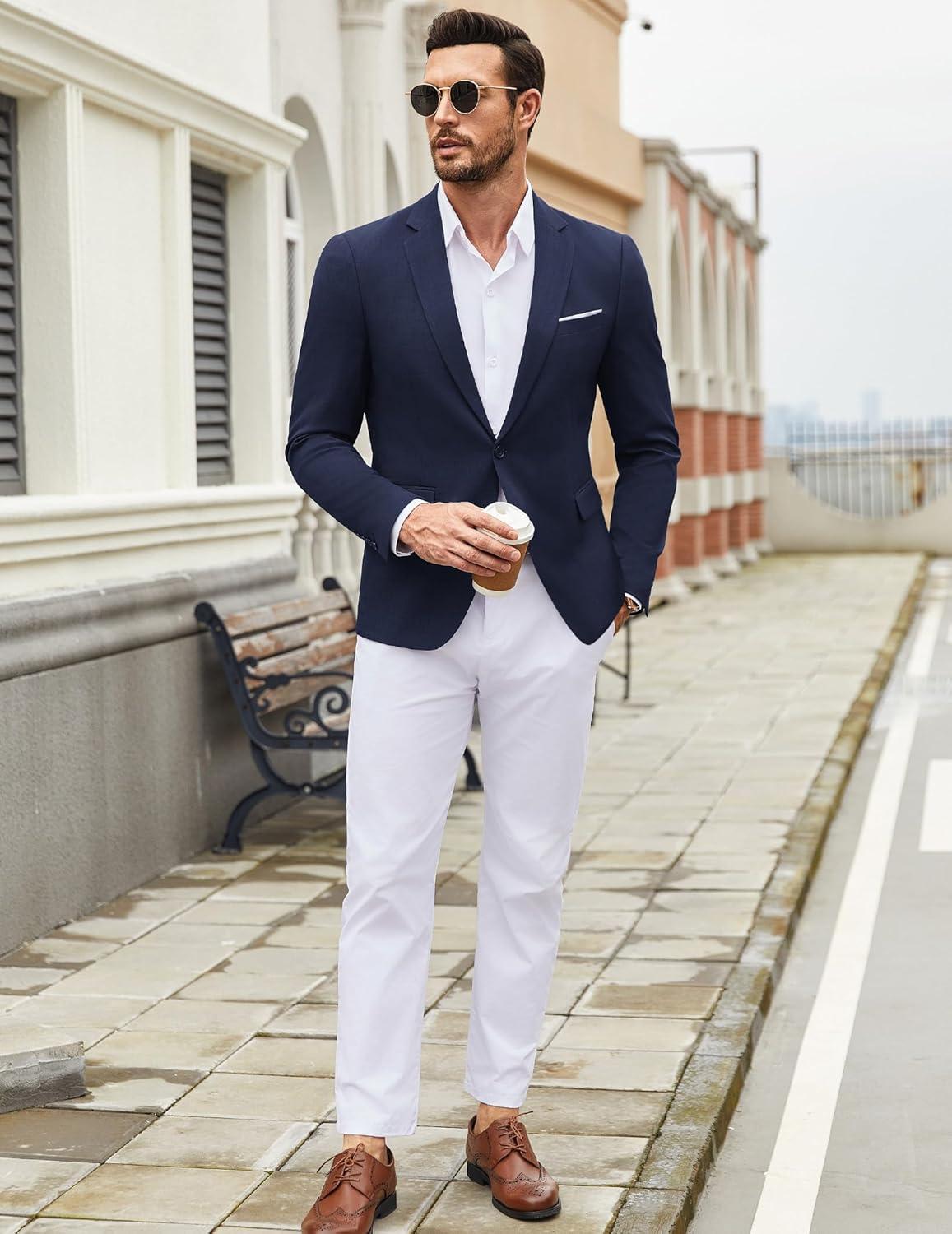 imageCOOFANDY Mens Casual Blazer Suit Jackets One Button Sport Coats Lightweight Business Sports JacketsDark Blue