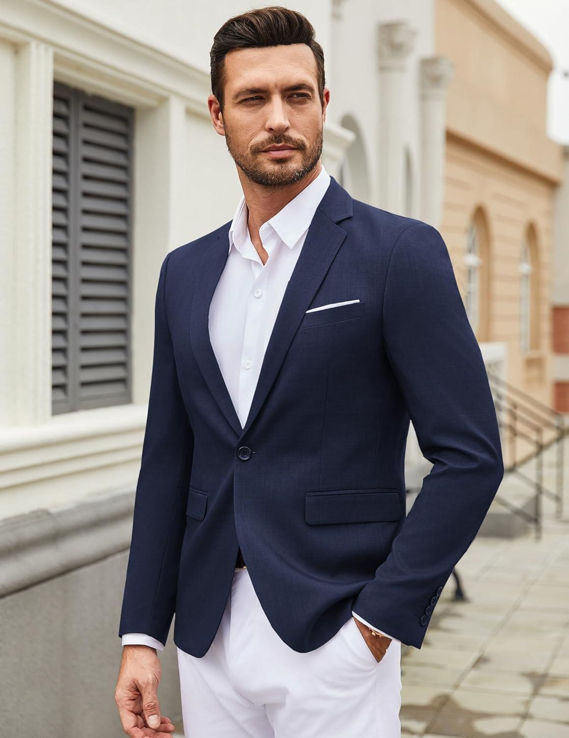 imageCOOFANDY Mens Casual Blazer Suit Jackets One Button Sport Coats Lightweight Business Sports JacketsDark Blue