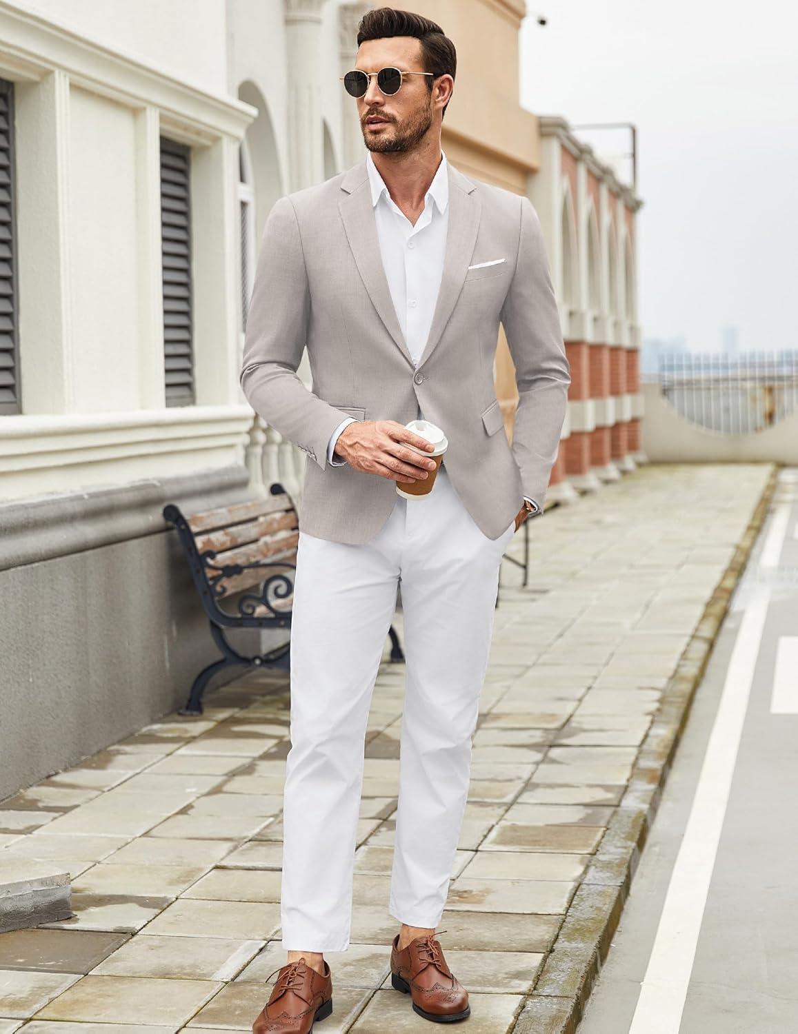 imageCOOFANDY Mens Casual Blazer Suit Jackets One Button Sport Coats Lightweight Business Sports JacketsLight Gray