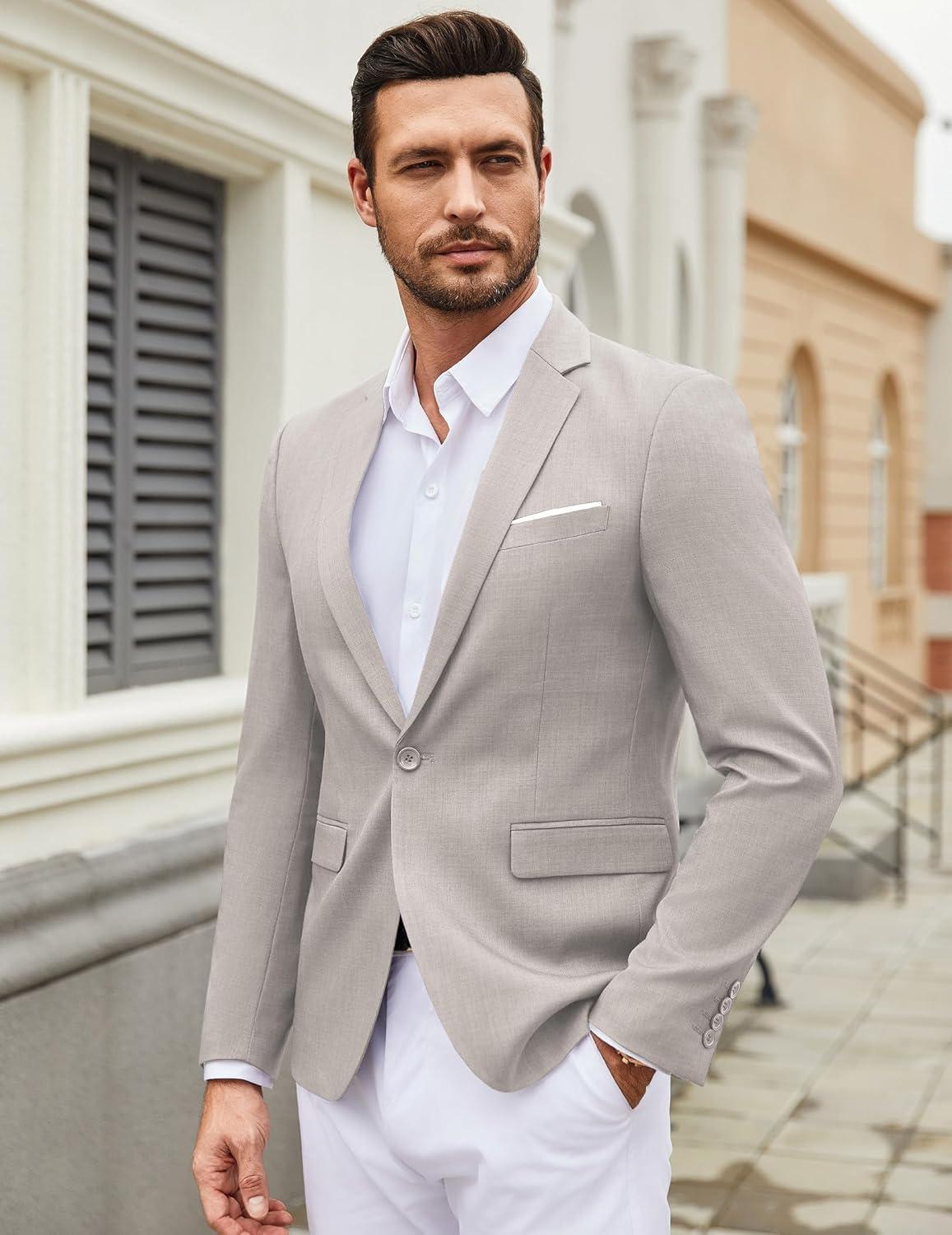 imageCOOFANDY Mens Casual Blazer Suit Jackets One Button Sport Coats Lightweight Business Sports JacketsLight Gray