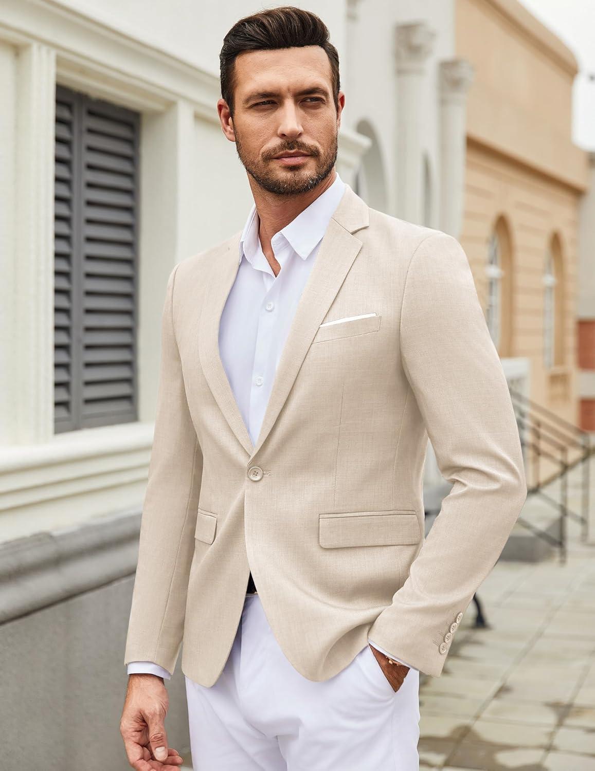 imageCOOFANDY Mens Casual Blazer Suit Jackets One Button Sport Coats Lightweight Business Sports JacketsLight Khaki