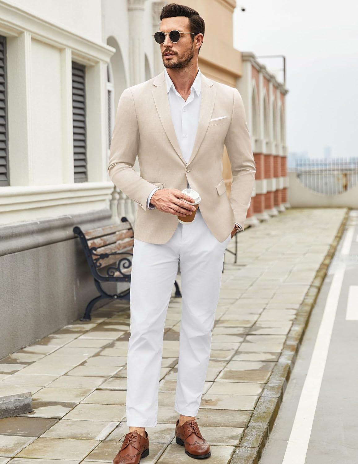 imageCOOFANDY Mens Casual Blazer Suit Jackets One Button Sport Coats Lightweight Business Sports JacketsLight Khaki