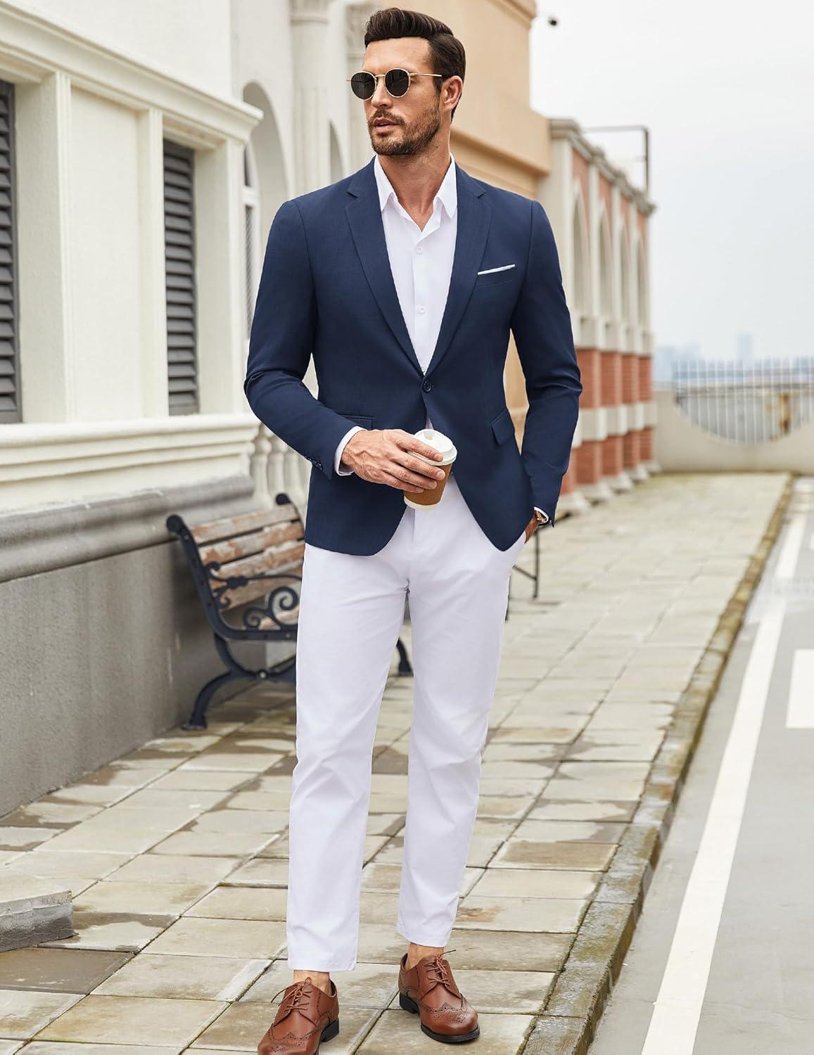 imageCOOFANDY Mens Casual Blazer Suit Jackets One Button Sport Coats Lightweight Business Sports JacketsNavy Blue