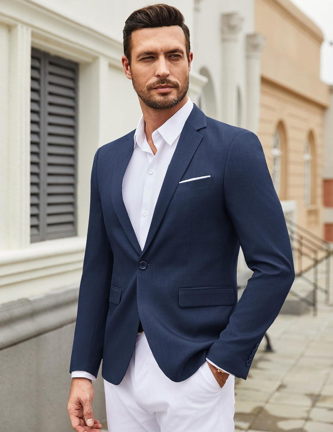 imageCOOFANDY Mens Casual Blazer Suit Jackets One Button Sport Coats Lightweight Business Sports JacketsNavy Blue