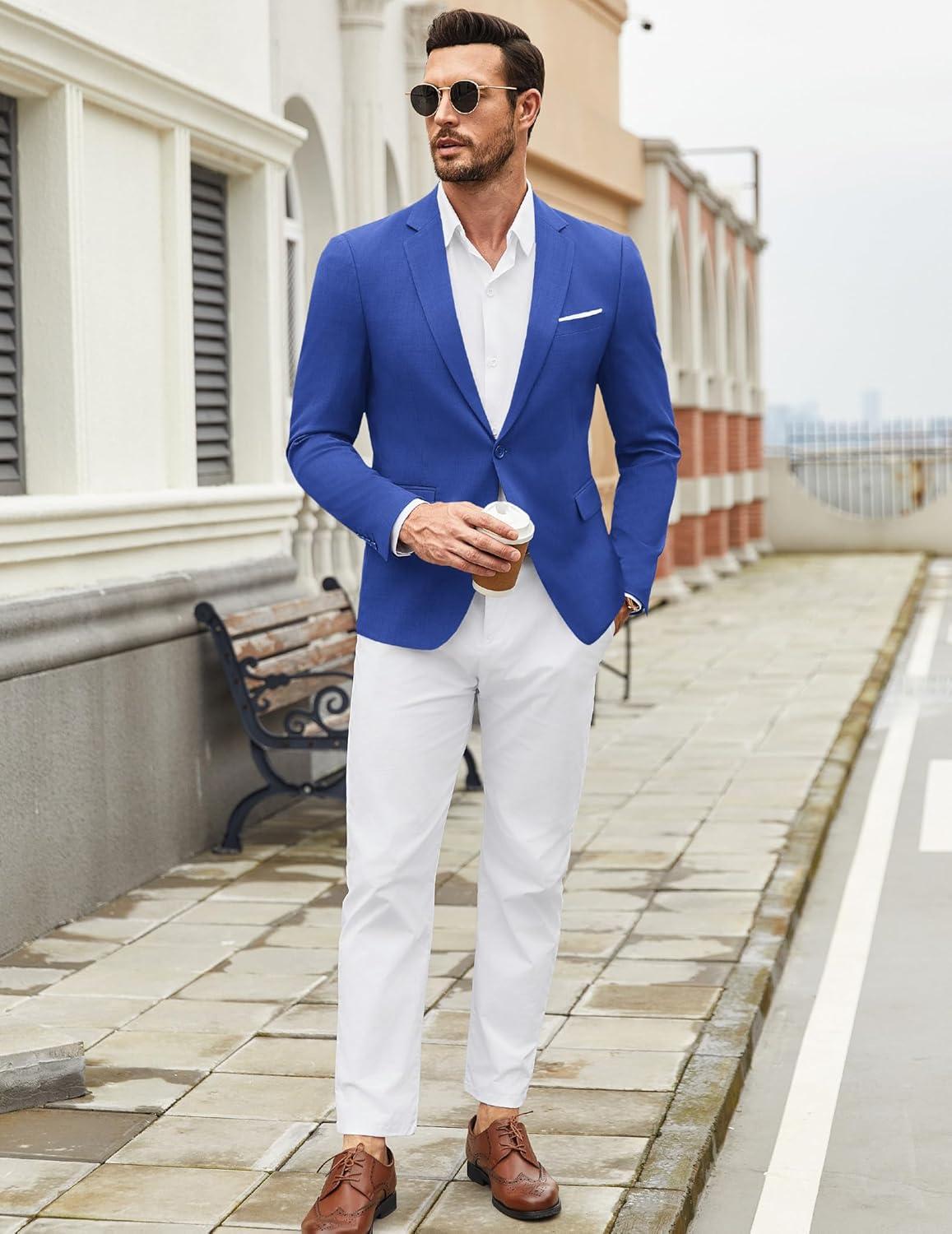 imageCOOFANDY Mens Casual Blazer Suit Jackets One Button Sport Coats Lightweight Business Sports JacketsRoyal Blue