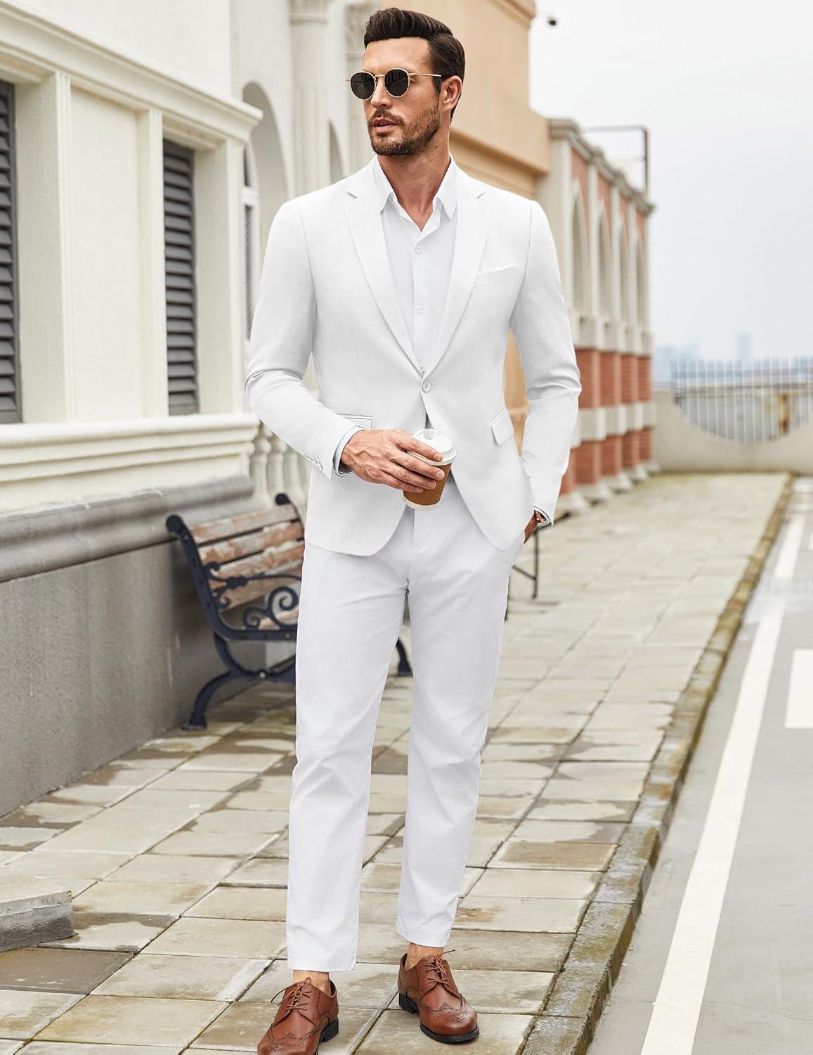 imageCOOFANDY Mens Casual Blazer Suit Jackets One Button Sport Coats Lightweight Business Sports JacketsWhite