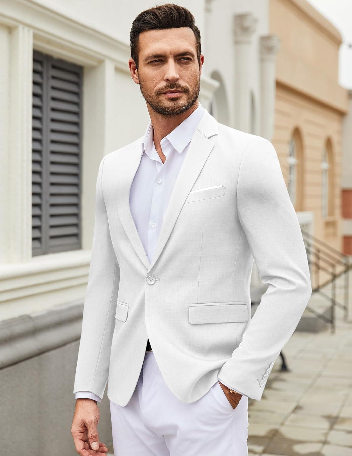 imageCOOFANDY Mens Casual Blazer Suit Jackets One Button Sport Coats Lightweight Business Sports JacketsWhite