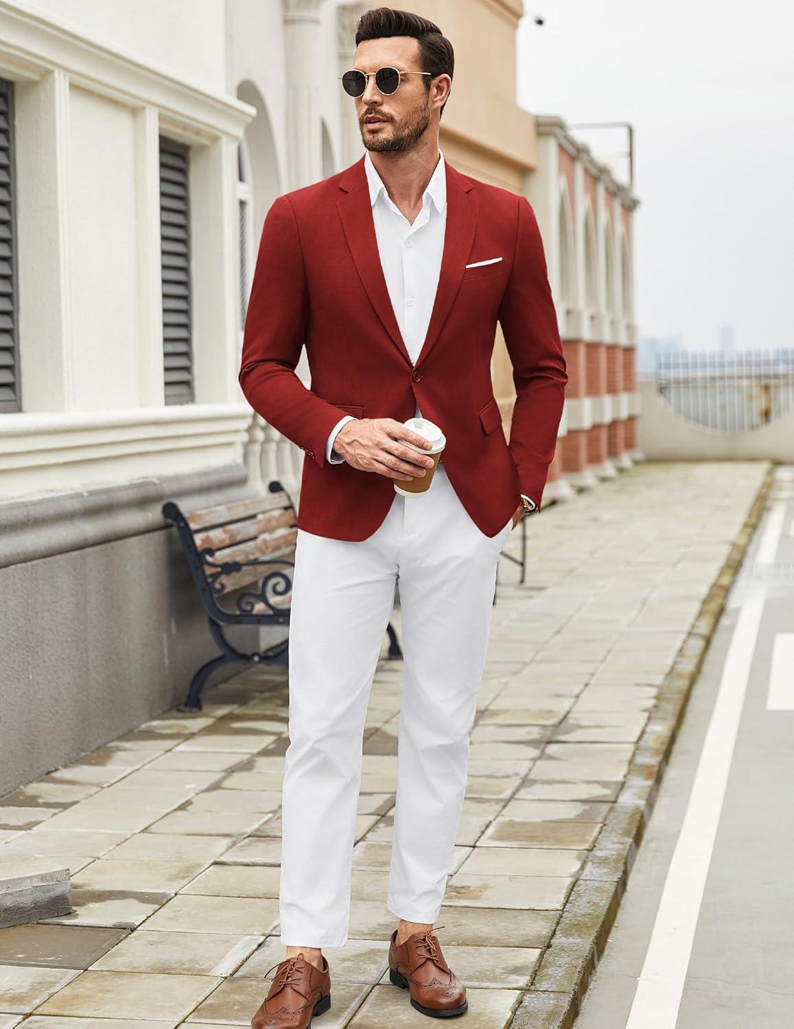 imageCOOFANDY Mens Casual Blazer Suit Jackets One Button Sport Coats Lightweight Business Sports JacketsWine