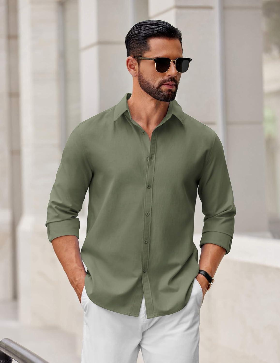 imageCOOFANDY Mens Casual Button Down Shirts Long Sleeve Regualar Fit Dress Shirt Oxford Shirts for MenArmy Green