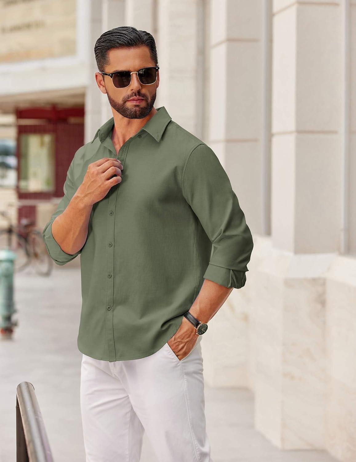 imageCOOFANDY Mens Casual Button Down Shirts Long Sleeve Regualar Fit Dress Shirt Oxford Shirts for MenArmy Green