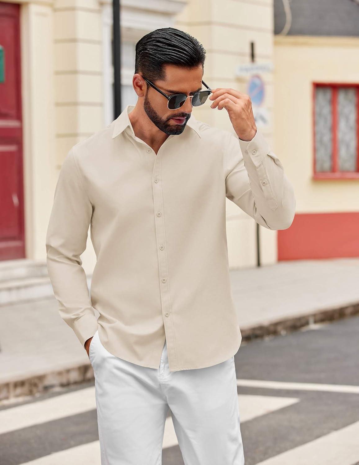imageCOOFANDY Mens Casual Button Down Shirts Long Sleeve Regualar Fit Dress Shirt Oxford Shirts for MenBeige