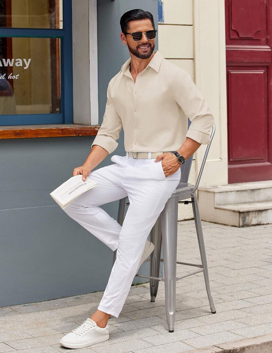 imageCOOFANDY Mens Casual Button Down Shirts Long Sleeve Regualar Fit Dress Shirt Oxford Shirts for MenBeige